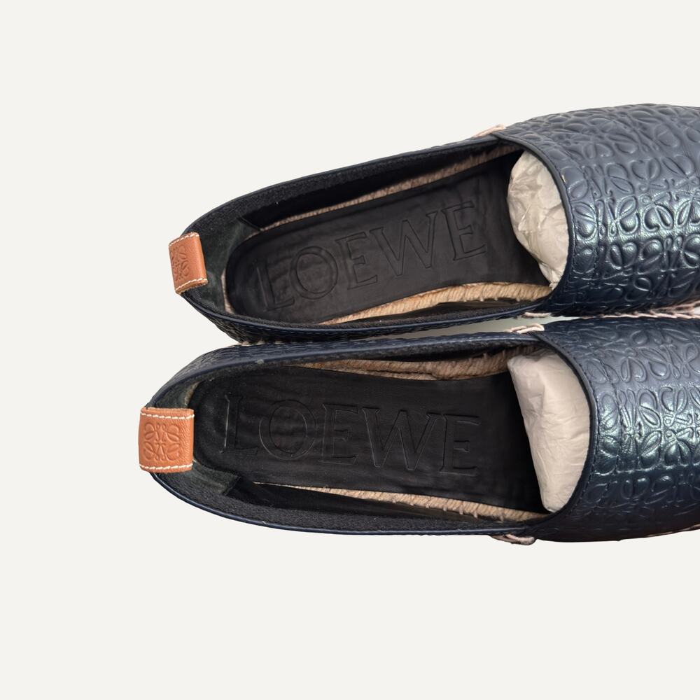 Loewe Black Embossed Leather Espadrille Loafers - Picture 4 of 8